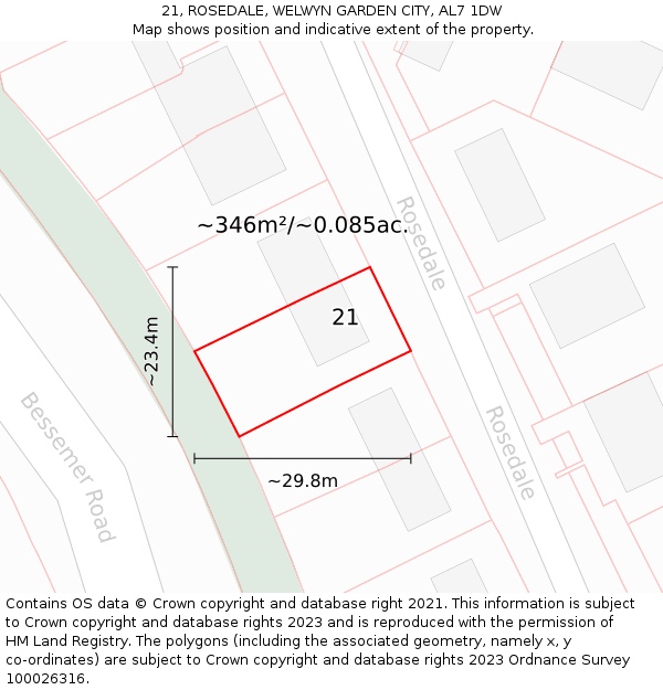 21, ROSEDALE, WELWYN GARDEN CITY, AL7 1DW: Plot and title map