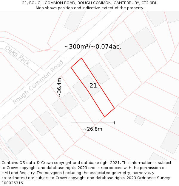 21, ROUGH COMMON ROAD, ROUGH COMMON, CANTERBURY, CT2 9DL: Plot and title map