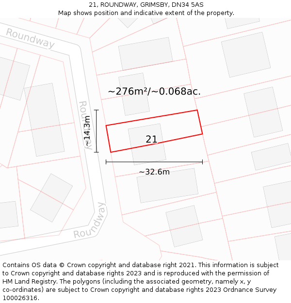 21, ROUNDWAY, GRIMSBY, DN34 5AS: Plot and title map