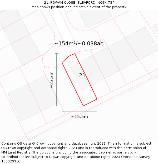 21, ROWAN CLOSE, SLEAFORD, NG34 7SP: Plot and title map