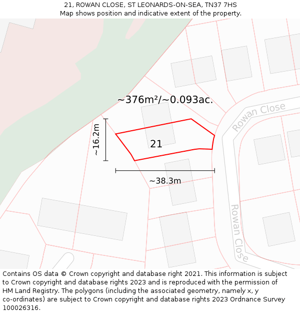 21, ROWAN CLOSE, ST LEONARDS-ON-SEA, TN37 7HS: Plot and title map
