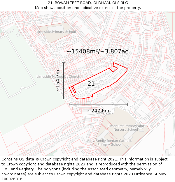 21, ROWAN TREE ROAD, OLDHAM, OL8 3LG: Plot and title map
