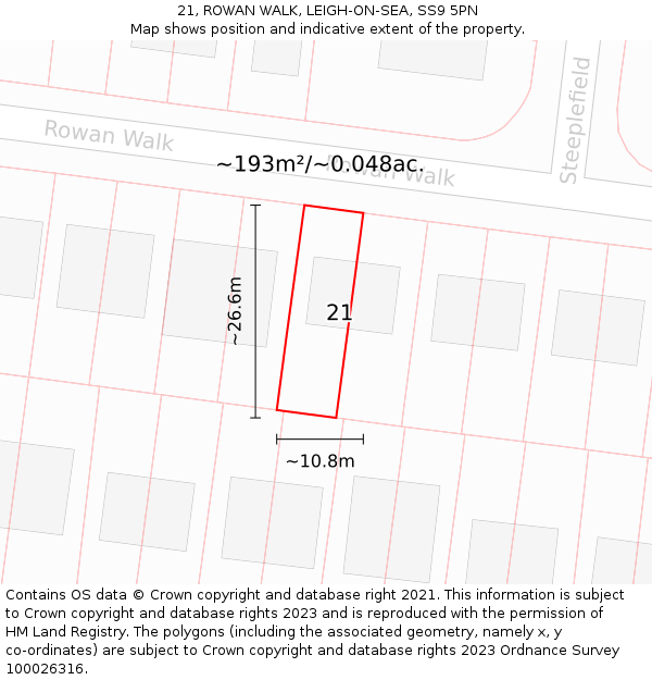 21, ROWAN WALK, LEIGH-ON-SEA, SS9 5PN: Plot and title map