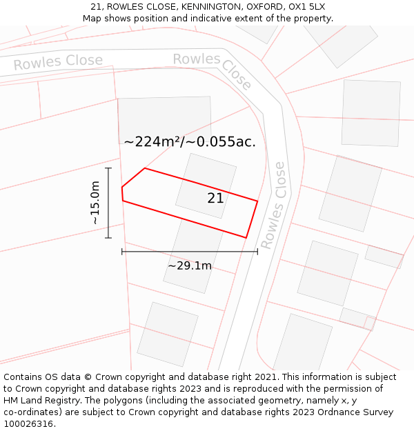 21, ROWLES CLOSE, KENNINGTON, OXFORD, OX1 5LX: Plot and title map
