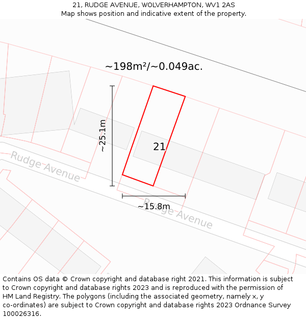 21, RUDGE AVENUE, WOLVERHAMPTON, WV1 2AS: Plot and title map