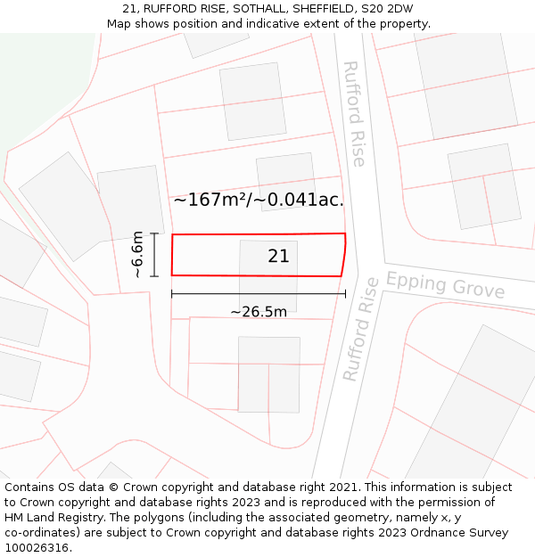 21, RUFFORD RISE, SOTHALL, SHEFFIELD, S20 2DW: Plot and title map