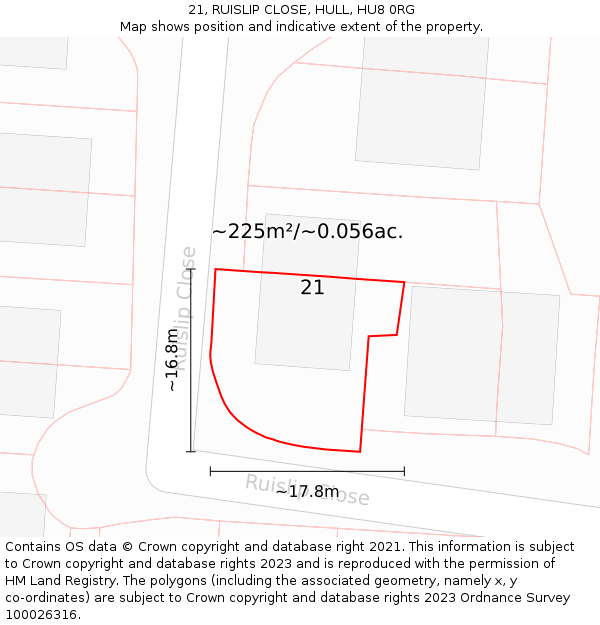 21, RUISLIP CLOSE, HULL, HU8 0RG: Plot and title map