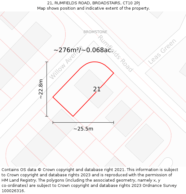 21, RUMFIELDS ROAD, BROADSTAIRS, CT10 2PJ: Plot and title map