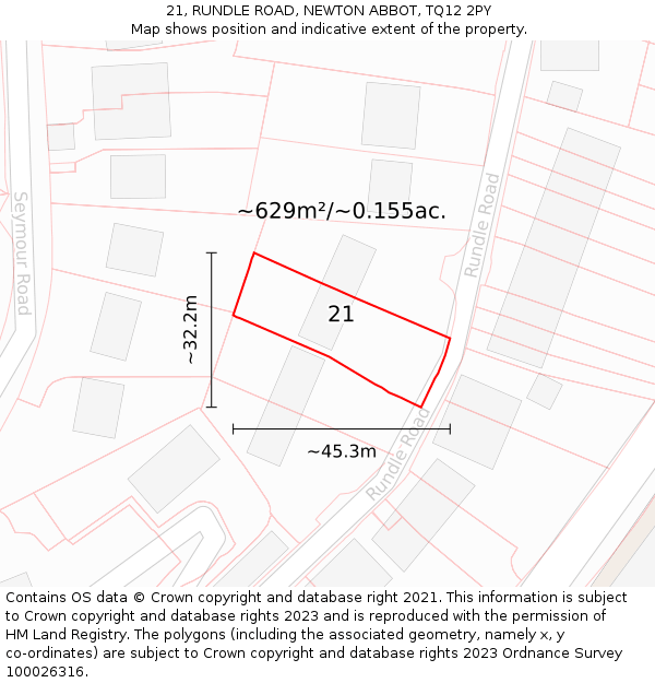 21, RUNDLE ROAD, NEWTON ABBOT, TQ12 2PY: Plot and title map