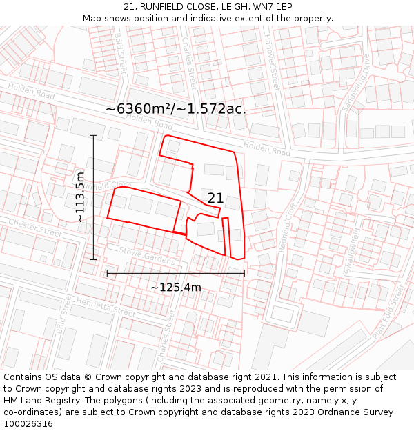21, RUNFIELD CLOSE, LEIGH, WN7 1EP: Plot and title map