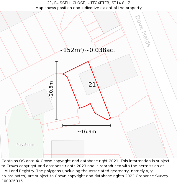 21, RUSSELL CLOSE, UTTOXETER, ST14 8HZ: Plot and title map