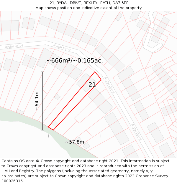21, RYDAL DRIVE, BEXLEYHEATH, DA7 5EF: Plot and title map