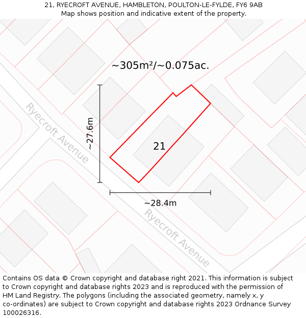 21, RYECROFT AVENUE, HAMBLETON, POULTON-LE-FYLDE, FY6 9AB: Plot and title map