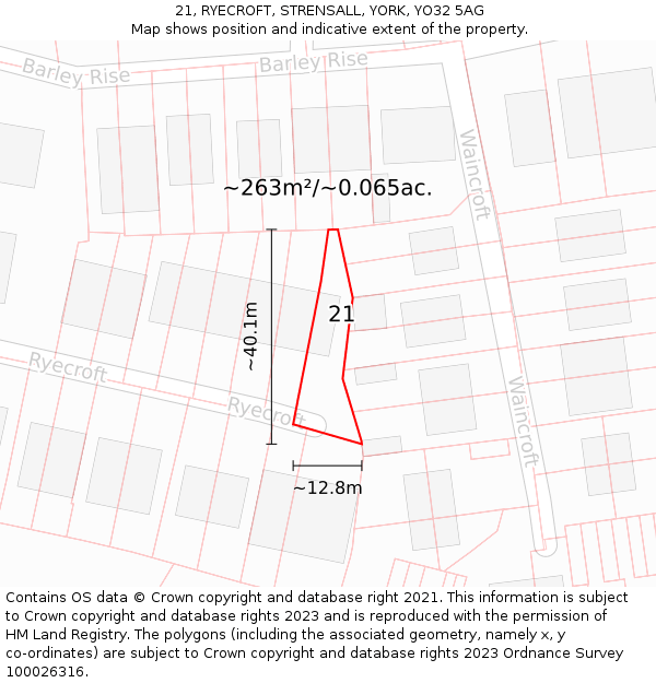 21, RYECROFT, STRENSALL, YORK, YO32 5AG: Plot and title map