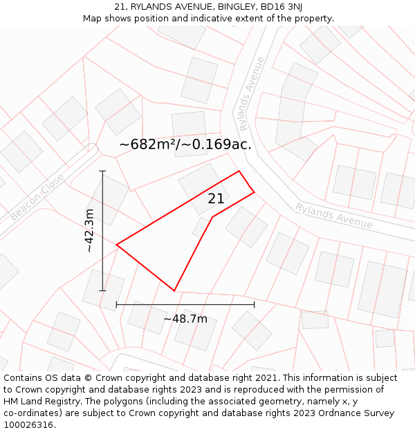 21, RYLANDS AVENUE, BINGLEY, BD16 3NJ: Plot and title map