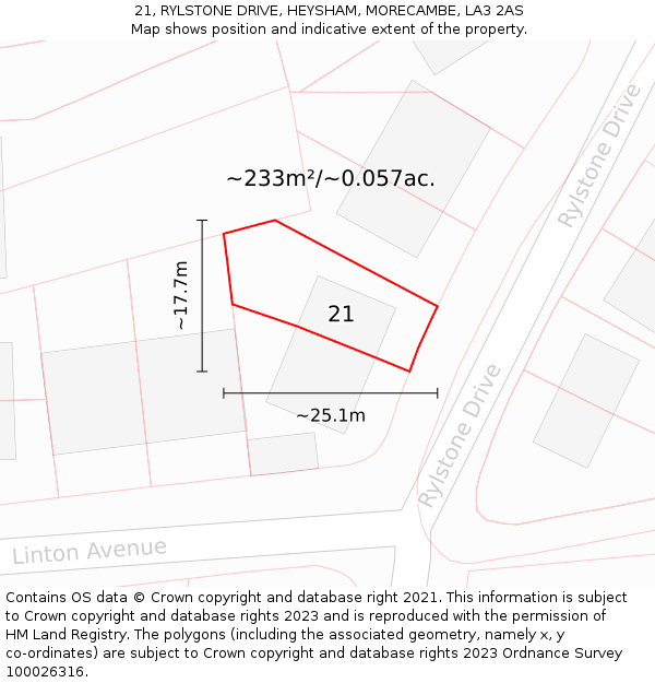 21, RYLSTONE DRIVE, HEYSHAM, MORECAMBE, LA3 2AS: Plot and title map