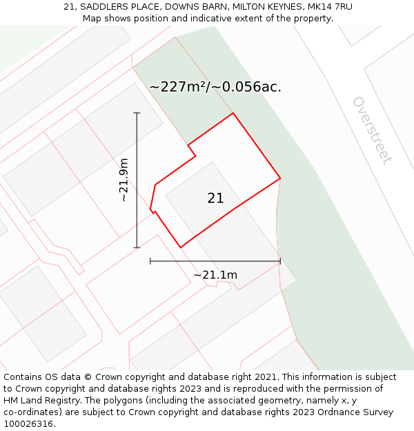 21, SADDLERS PLACE, DOWNS BARN, MILTON KEYNES, MK14 7RU: Plot and title map