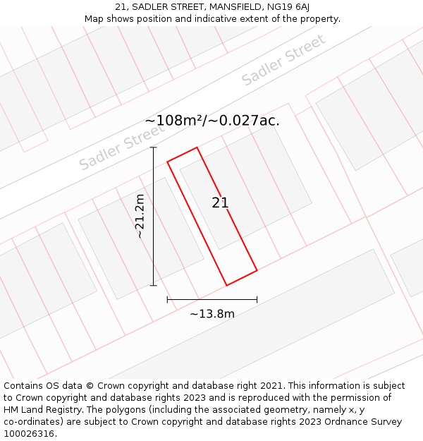 21, SADLER STREET, MANSFIELD, NG19 6AJ: Plot and title map