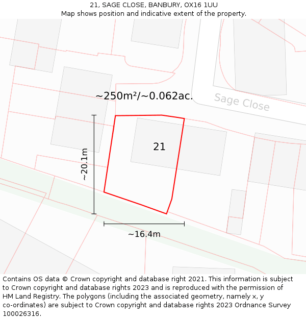 21, SAGE CLOSE, BANBURY, OX16 1UU: Plot and title map