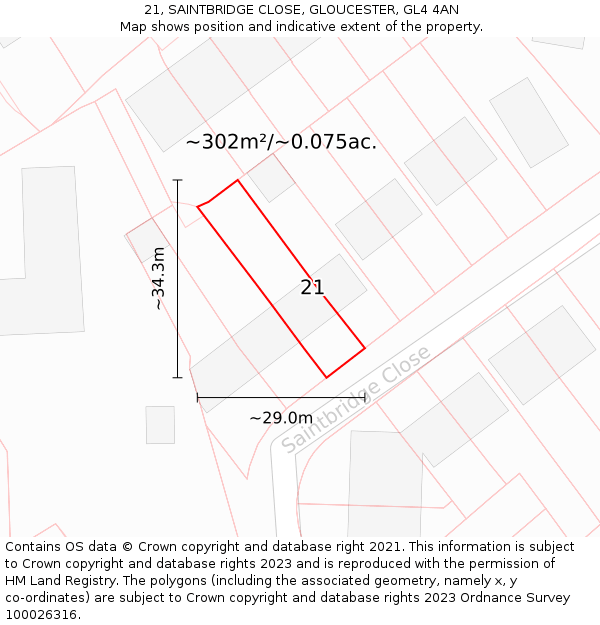 21, SAINTBRIDGE CLOSE, GLOUCESTER, GL4 4AN: Plot and title map