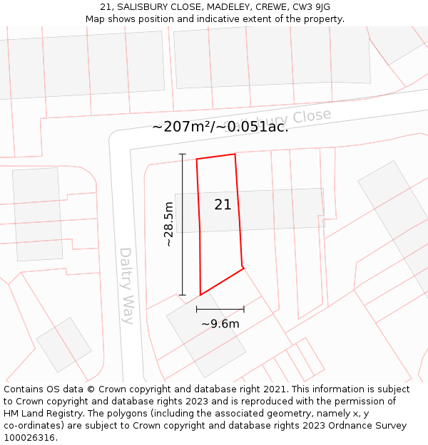 21, SALISBURY CLOSE, MADELEY, CREWE, CW3 9JG: Plot and title map