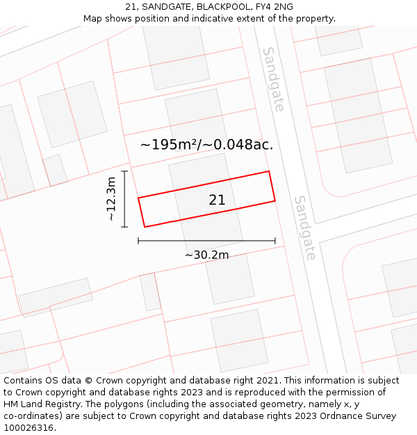 21, SANDGATE, BLACKPOOL, FY4 2NG: Plot and title map