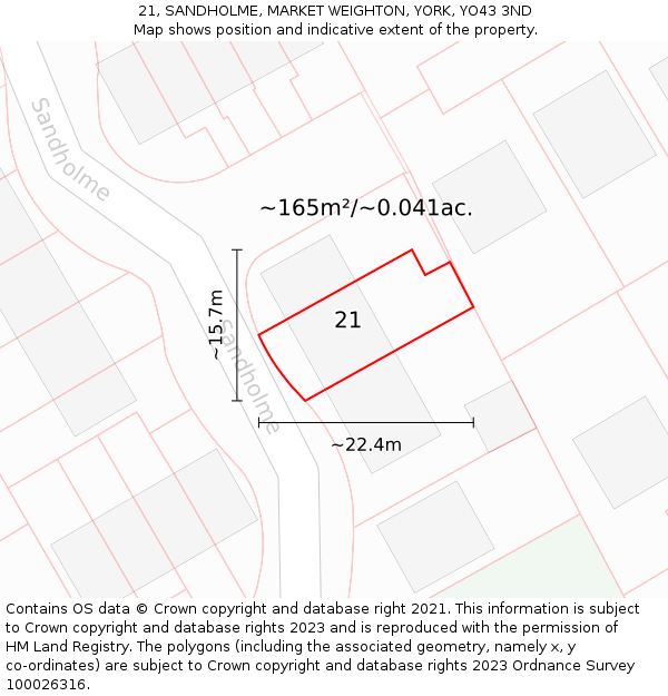 21, SANDHOLME, MARKET WEIGHTON, YORK, YO43 3ND: Plot and title map