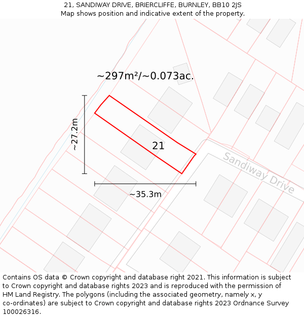 21, SANDIWAY DRIVE, BRIERCLIFFE, BURNLEY, BB10 2JS: Plot and title map