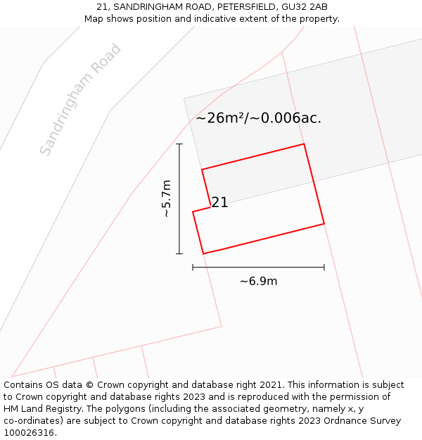21, SANDRINGHAM ROAD, PETERSFIELD, GU32 2AB: Plot and title map
