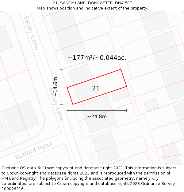 21, SANDY LANE, DONCASTER, DN4 5ET: Plot and title map