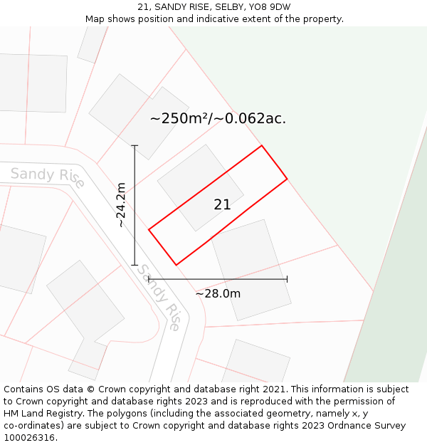 21, SANDY RISE, SELBY, YO8 9DW: Plot and title map
