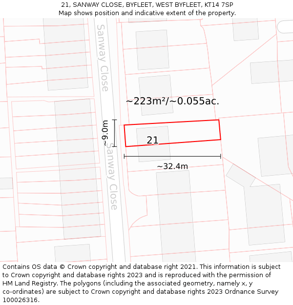 21, SANWAY CLOSE, BYFLEET, WEST BYFLEET, KT14 7SP: Plot and title map