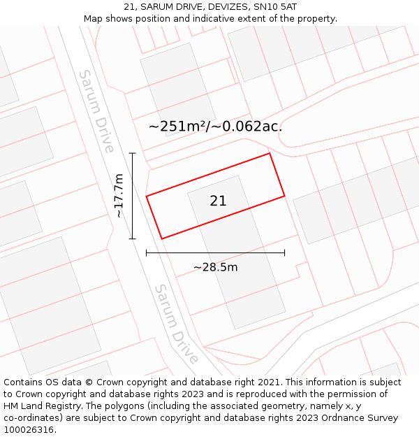 21, SARUM DRIVE, DEVIZES, SN10 5AT: Plot and title map