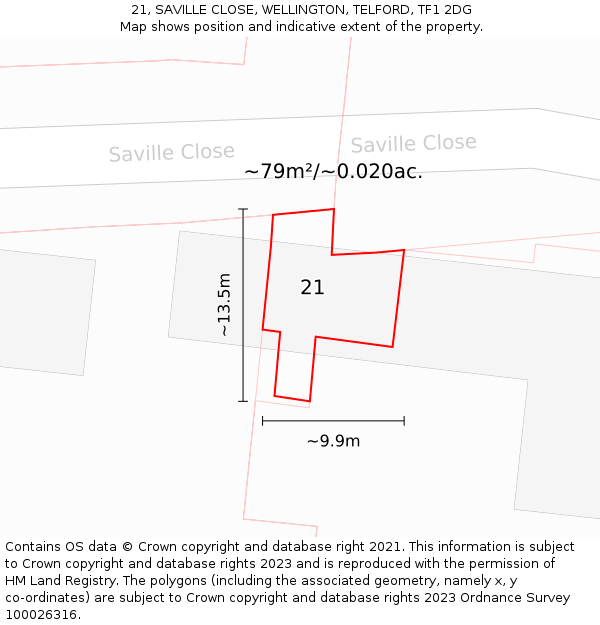 21, SAVILLE CLOSE, WELLINGTON, TELFORD, TF1 2DG: Plot and title map