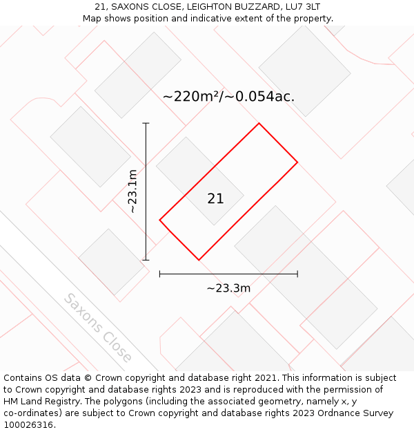 21, SAXONS CLOSE, LEIGHTON BUZZARD, LU7 3LT: Plot and title map