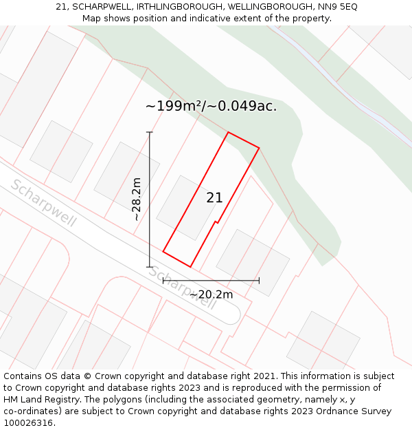 21, SCHARPWELL, IRTHLINGBOROUGH, WELLINGBOROUGH, NN9 5EQ: Plot and title map