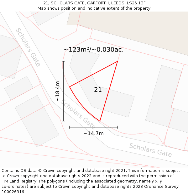 21, SCHOLARS GATE, GARFORTH, LEEDS, LS25 1BF: Plot and title map