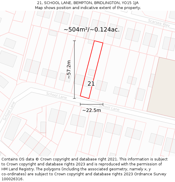 21, SCHOOL LANE, BEMPTON, BRIDLINGTON, YO15 1JA: Plot and title map