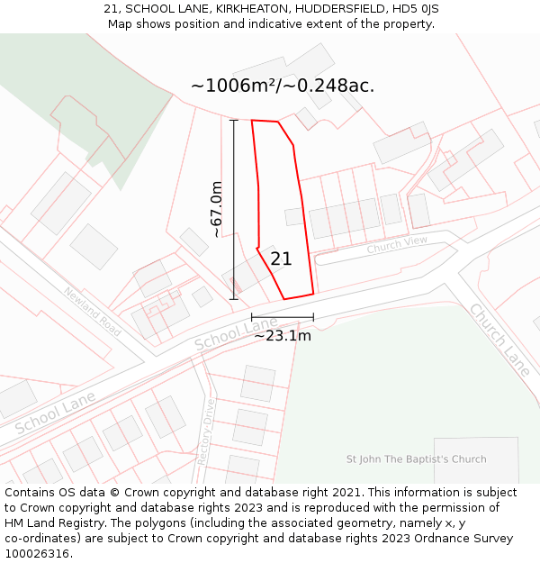 21, SCHOOL LANE, KIRKHEATON, HUDDERSFIELD, HD5 0JS: Plot and title map