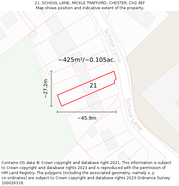 21, SCHOOL LANE, MICKLE TRAFFORD, CHESTER, CH2 4EF: Plot and title map