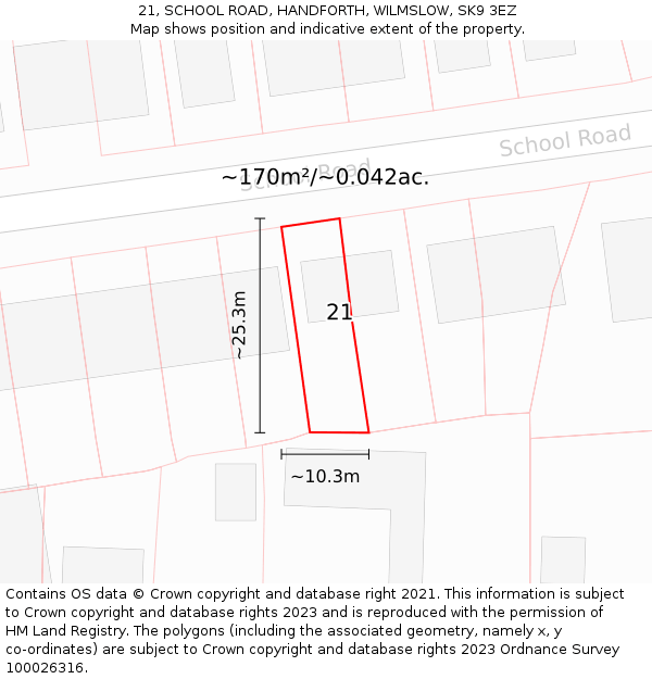 21, SCHOOL ROAD, HANDFORTH, WILMSLOW, SK9 3EZ: Plot and title map