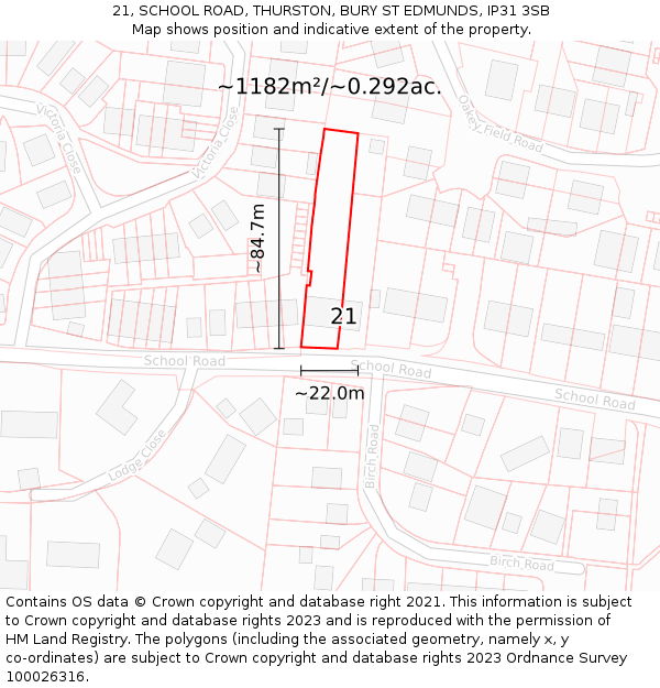 21, SCHOOL ROAD, THURSTON, BURY ST EDMUNDS, IP31 3SB: Plot and title map