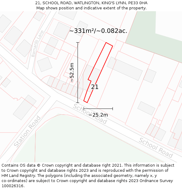 21, SCHOOL ROAD, WATLINGTON, KING'S LYNN, PE33 0HA: Plot and title map