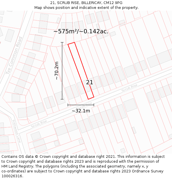 21, SCRUB RISE, BILLERICAY, CM12 9PG: Plot and title map