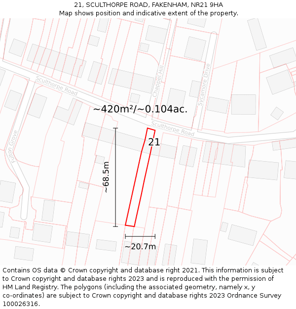 21, SCULTHORPE ROAD, FAKENHAM, NR21 9HA: Plot and title map