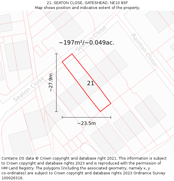 21, SEATON CLOSE, GATESHEAD, NE10 8SF: Plot and title map