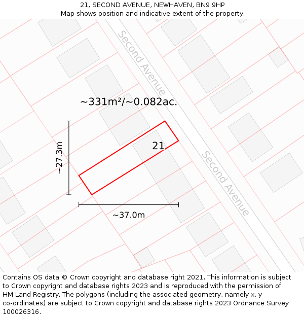 21, SECOND AVENUE, NEWHAVEN, BN9 9HP: Plot and title map