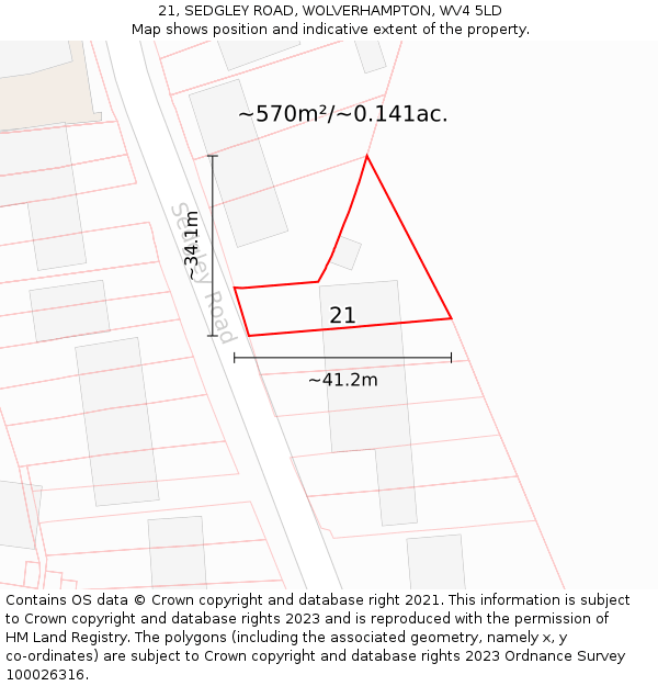 21, SEDGLEY ROAD, WOLVERHAMPTON, WV4 5LD: Plot and title map