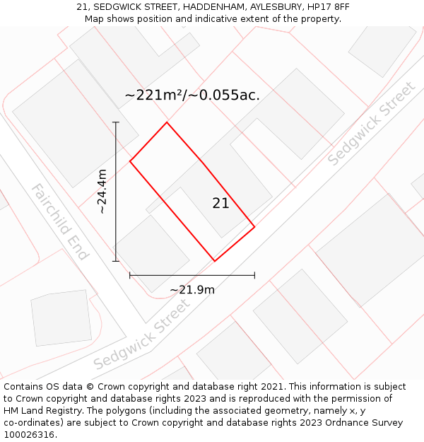 21, SEDGWICK STREET, HADDENHAM, AYLESBURY, HP17 8FF: Plot and title map