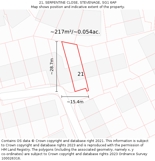 21, SERPENTINE CLOSE, STEVENAGE, SG1 6AP: Plot and title map